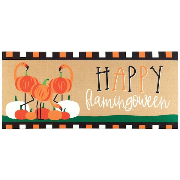 Perfectpillows 9.75 x 21.875 in. Happy Flamingoween Insert Doormat PE3459534 - main